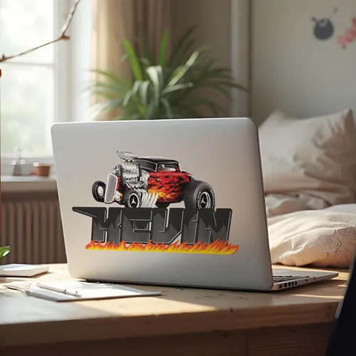 Vista 2 de Decoración de habitación de coches, calcomanía de pared con nombre de bandera de carreras, arte de pared personalizado para niños, bebés y niños