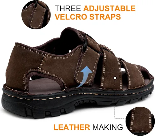 Vista 2 de Jousen Men's Sandals Leather Open Toe Beach Sandal Outdoor Summer Sport Hiking Sandals