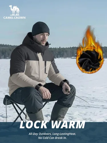 Vista 4 de CAMEL CROWN Chaqueta de Esquí de Invierno para Hombre Abrigos de Nieve de Montaña Impermeable Capucha Desmontable Resistente al Viento Chaquetas