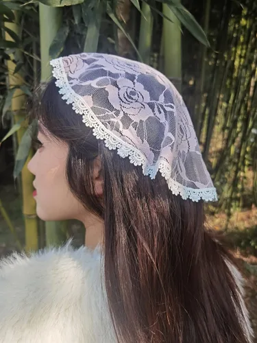 Vista 3 de Capilla Cap Veil Lace Headcover para las mujeres Iglesia Mantilla Veil S100