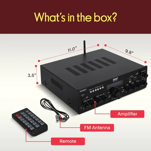 Vista 7 de Pyle Amplificador de potencia Bluetooth inalámbrico de 200 W, receptor estéreo de doble canal con lector flash USB, tarjeta SD, AUX, entrada