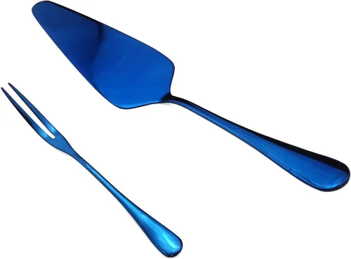 Vista 2 de Vitalt - Juego de 19 cubiertos de acero inoxidable azul pulido con espejo y ecológico, utensilios de vajilla de acero inoxidable, brillante
