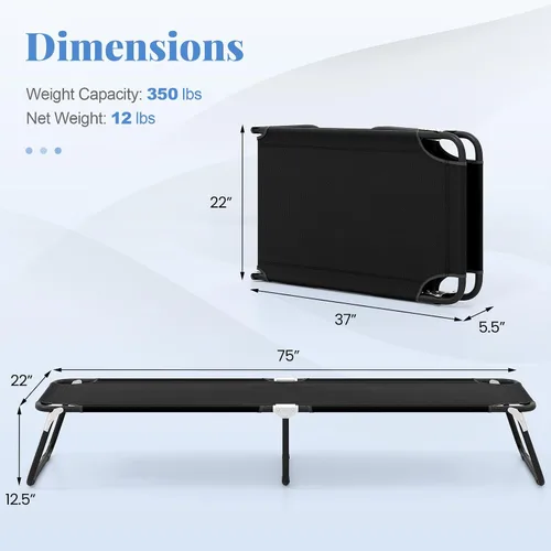 Vista 7 de Goplus Catre plegable para campamento, cama plegable de alta resistencia para adultos y niños con almohadilla antideslizante para los pies, catre