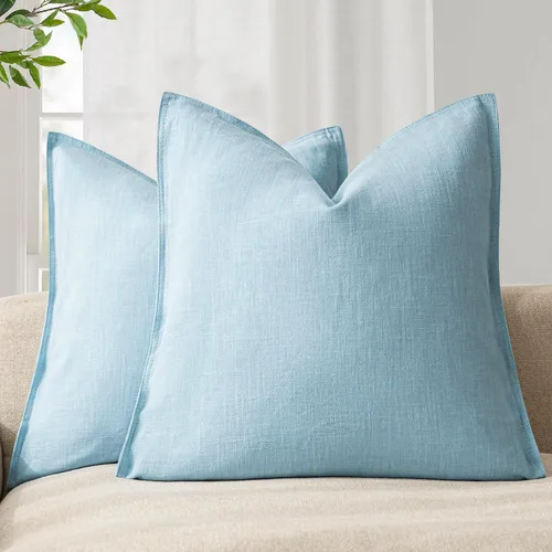 Vista 86 de Foindtower Juego de 2, Fundas Decorativas de Almohada de Lino Sólido Suaves Fundas de Cojín Europeo de Acento Estilo Granja Neutral para Silla Sofá