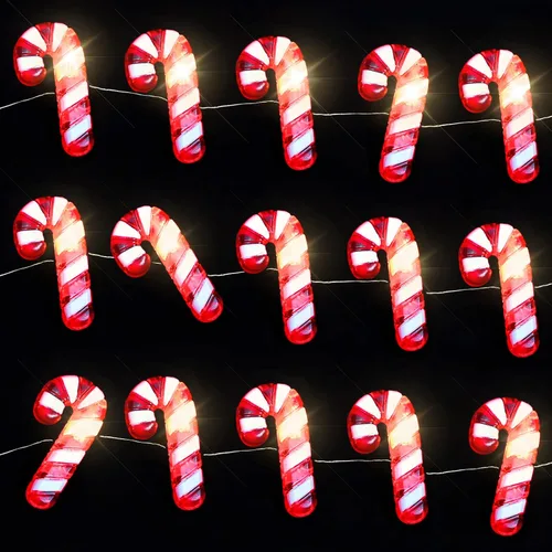 Vista 7 de Impress Life Guirnalda de luces navideñas de bastón de caramelo, 10 pies 20 luces LED 3D Plus centelleantes, funciona con USB y batería con control