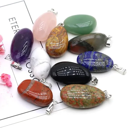 Vista 9 de QSLLER 20 piezas Colgantes de Piedras de Cristales Naturales Amatista Cuarzo Rosa Gemas Pulidas Lisas Dijes para Hacer Joyas DIY Collares Aretes