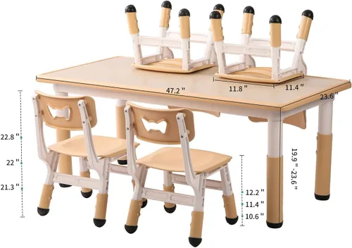 Vista 8 de Juego de mesa y silla para niños, mesa y silla para niños, mesa ajustable para niños, patas y organizador de mesa antideslizantes, escritorio
