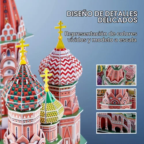Vista 3 de CubicFun World's Great Architectures Figura de edificio, Led Catedral de San Basilio 224 piezas St. Rompecabezas 3D LED de la catedral de Basilio