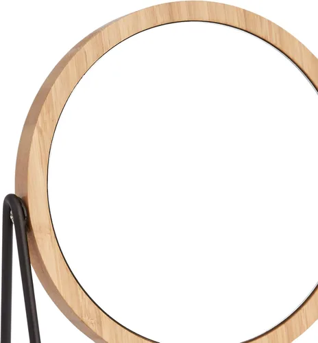 Vista 2 de Amazon Basics Espejo redondo de tocador con borde de bambú, aumento, montaje de mesa, negro, 7.56 pulgadas de largo x 2.87 pulgadas de ancho