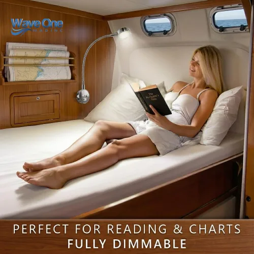Vista 5 de Wave One Marine Luz de lectura LED de cuello de cisne de doble color Flexible regulable velero cabina mapa pared barco yate RV iluminación Cromo