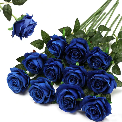 Vista 22 de Rosas artificiales negras – 10 piezas de rosas artificiales falsas de seda con tallos para decoración del hogar, boda, hotel, oficina, centro de mesa