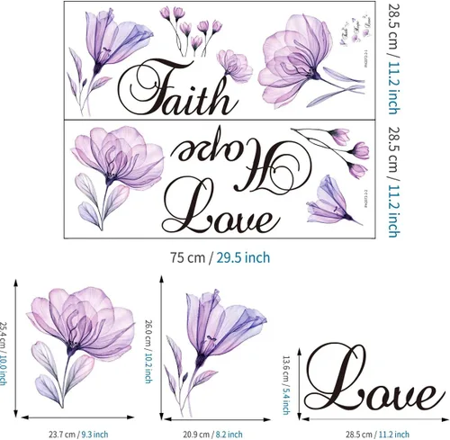Vista 5 de Lchen Faith Hope Love - Adhesivo decorativo para pared, diseño de flores de lirio morado, decoración de fondo para el hogar, adhesivo de arte
