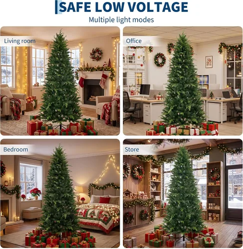 Vista 3 de Artificial Christmas Tree, with LED Lights & Metal Stand, Indoor Xmas Decor, 7.5 Feet