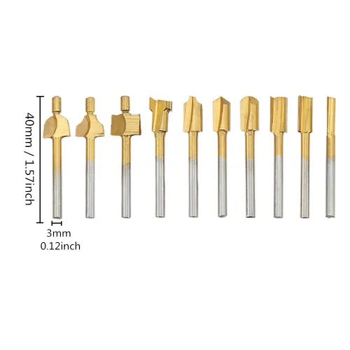 Vista 2 de HSS - Juego de brocas de grabado de carburo y brocas de enrutador de 1/8 pulgadas (0.118 in) para herramientas rotativas, accesorios para Dorado