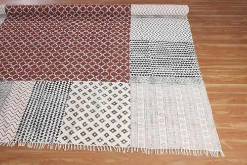 Vista 7 de Runner - Alfombra de área de algodón marrón de 2.6 x 8 pulgadas, alfombra geométrica Kilim para interiores y exteriores, alfombra de tejido plano