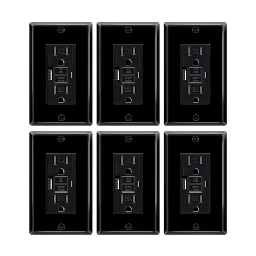 Vista 81 de Greencycle Toma GFCI de 15 amperios con puertos USB C y USB A, 1 unidad de toma eléctrica GFCI de prueba automática con USB, con indicador LED