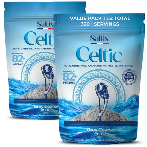 Vista 8 de Saltix Sal marina gruesa gris 1/2 lbs (8oz) de la región celta de Francia, 100% natural, orgánica, sin refinar, más de 82 oligominerales