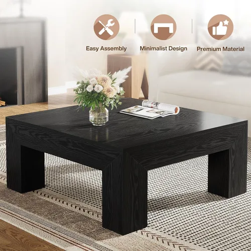 Vista 6 de Tribesigns Mesa auxiliar cuadrada de 39.4 pulgadas para sala de estar, mesa de cóctel central de decoración de granja con patas de madera