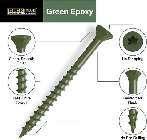 Vista 4 de Deck Plus 48408 Tornillos para madera #10 x 3-1/2", verde, caja de 5 libras (paquete de 2)