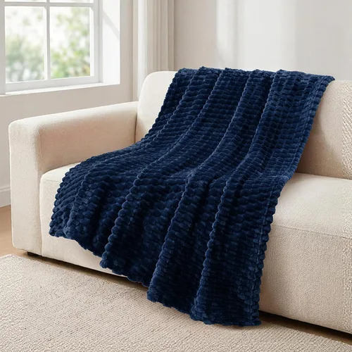 Vista 45 de Vessia - Manta de forro polar de franela (50x70 pulgadas), manta 3D de jacquard negra, esponjosa y cálida para sofá, sillón, cama, silla, 300GSM