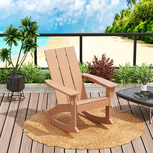 Vista 36 de WO Home Furniture Silla Mecedora de Patio Moderna para Exteriores HDPE Resistente a UV y Clima (Negro)