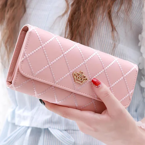 Vista 7 de Cartera larga de cuero con tres pliegues para mujer, con cremallera, hebilla elegante, cartera de mano para mujer, color negro