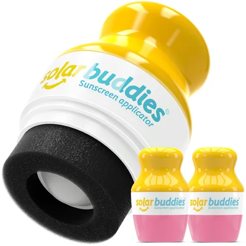 Vista 12 de Solar Buddies Aplicador de protector solar – Paquete azul de 2 – Protector solar de esponja roll-on recargable sin BPA, crema solar y aplicador