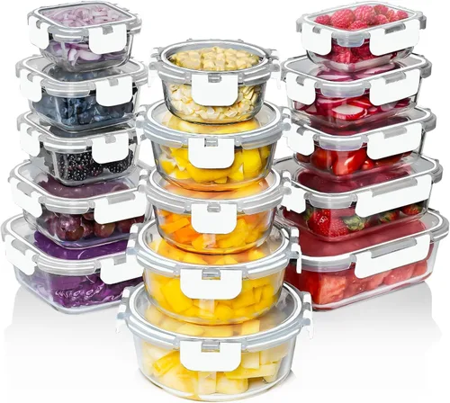 Vista 11 de Razab 30 unidades de recipientes de vidrio para almacenamiento de alimentos con tapas - Recipientes reutilizables de vidrio para preparación