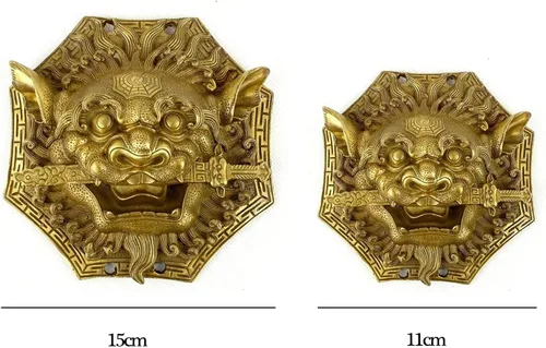 Vista 5 de Adornos de escultura de latón para estantes, espejo Feng Shui Bagua, mordeduras de león, adornos de espada, colgante de espejo estereoscópico