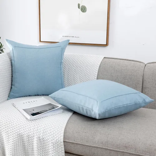 Vista 4 de Jepeak - Fundas de cojín de arpillera, paquete de 2 fundas de almohada cuadradas sólidas, gruesas y decorativas para el sofá o sillón, estilo casa