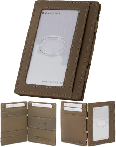 Vista 9 de GARZINI Cartera mágica con soporte para identificación, cartera minimalista con tarjetero RFID, cartera de cuero para 8 tarjetas, 01 Negro carbón