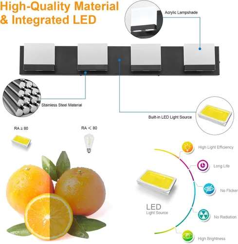 Vista 2 de SineRise Lámparas de tocador de baño modernas LED (4 luces, 30 pulgadas, 5CCT), lámparas de pared de baño modernas de acrílico mate negro sobre