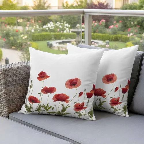 Vista 4 de Fundas de cojín impermeables con diseño de amapola roja en acuarela para exteriores, diseño de flores de jardín, paquete de 2 fundas de almohada
