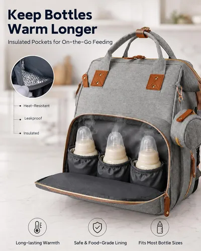 Vista 3 de houscly Mochila para pañales con cambiador: bolsas de bebé de viaje negras para niñas y niños, pañaleras para bebe, artículos esenciales para recién