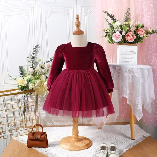 Vista 2 de Vestido vintage de terciopelo con volantes para niña pequeña, vestido vintage para niñas, Halloween, Navidad, vestido de otoño