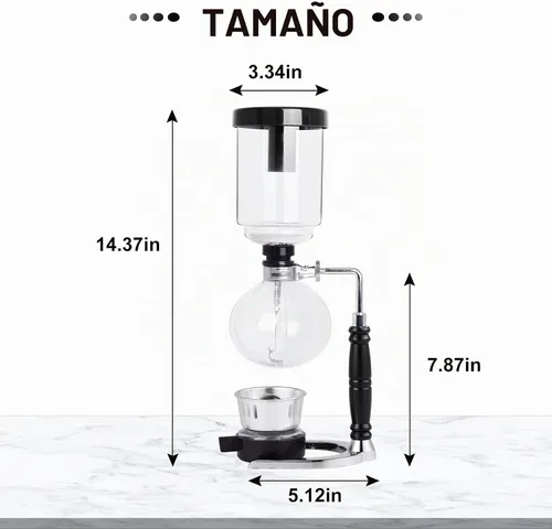 Vista 3 de YUCHENGTECH Cafetera de sifón de mesa de vidrio con olla de sifón de vidrio técnica de vacío (3 tazas (360ml))