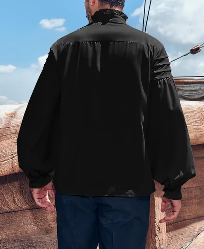Vista 3 de Runcati Camisas medievales de pirata para hombre, con volantes, steampunk, victoriano, cosplay, disfraz gótico renacentista, camisa vikinga