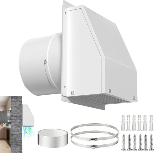 Vista 13 de Cubierta de ventilación de secadora de 4 pulgadas para exteriores, cubierta de ventilación de pared para secadora exterior con solapa acolchada