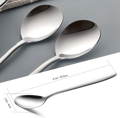 Vista 2 de Cucharas coreanas, 6 cucharas mezcladoras de acero inoxidable, cucharas de arroz de 8 pulgadas con mango plano largo, diseño poco profundo para una