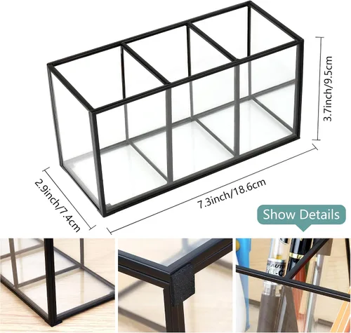 Vista 2 de ELEGANTLIFE Organizador de brochas de maquillaje de vidrio transparente, lujoso soporte de almacenamiento de cepillos de cosméticos de vidrio Negro