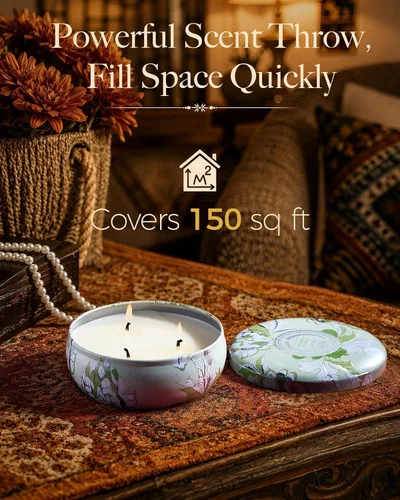 Vista 54 de M&SENSE Velas aromáticas de bayas cítricas, vela grande de lata de soja de 3 mechas, más de 40 horas de tiempo de combustión, cera vegana 100%
