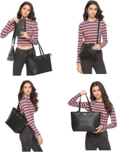 Vista 4 de Juego de 4 bolsas de cuero sintético para mujer bolsa de hombro asa superior cartera