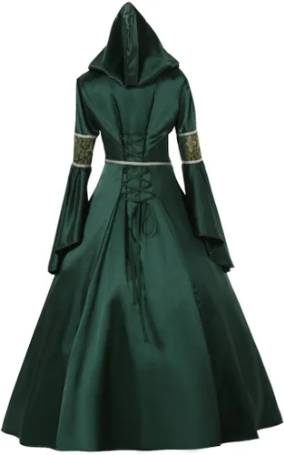 Vista 4 de CosplayDiy Disfraz victoriano medieval con capucha para mujer