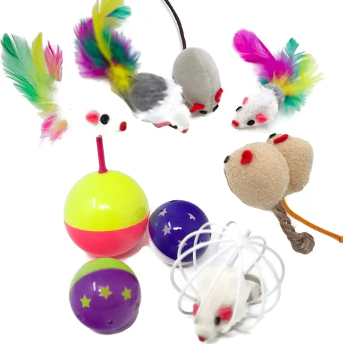 Vista 4 de Youngever 24 juguetes para gatos juguetes surtidos, túnel de 2 vías, plumas para gatos – juguete interactivo de plumas esponjoso ratón, pelotas