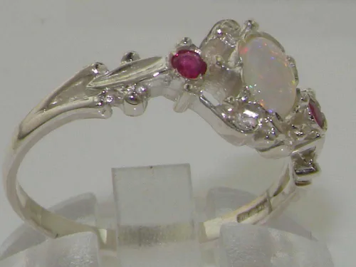 Vista 3 de Anillo de plata de ley 925 auténtica auténtica ópalo y rubí para mujer