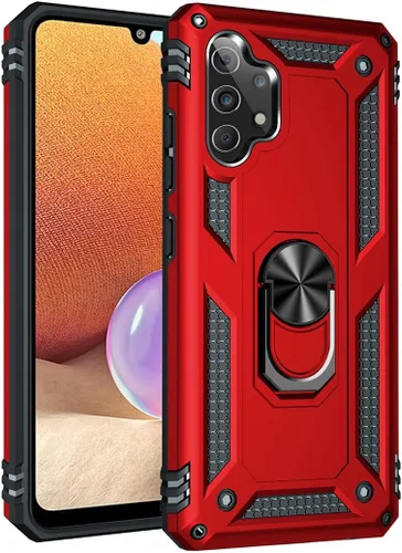 Vista 3 de Funda para Galaxy A32 4G, SM-A325F SM-A325M con protector de pantalla de vidrio templado, [grado militar] [anillo de metal] [soporte magnético]