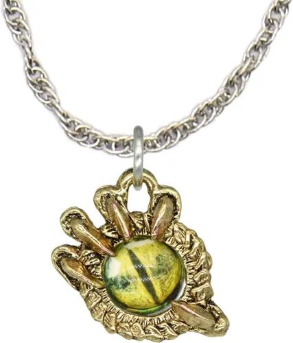 Vista 15 de Collar con colgante gótico, dragón de fantasía, Yin Yang, nórdico vikingo para regalo, estaño, cobre, oro, incluye cadena de plata de 24 pulgadas