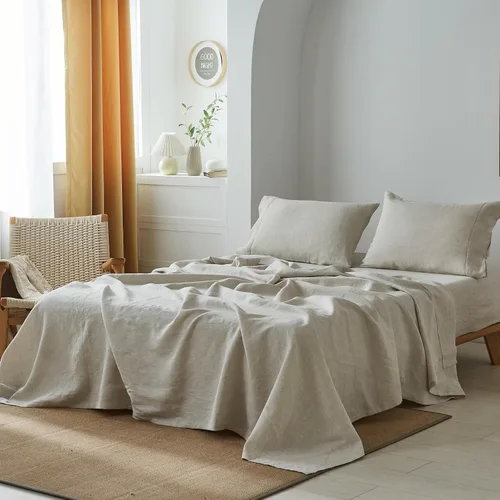 Vista 26 de Simple&Opulence Juego de sábanas de 100 % lino tamaño Twin, 3 piezas de lino francés natural, juego de ropa de cama transpirable, suave y duradero