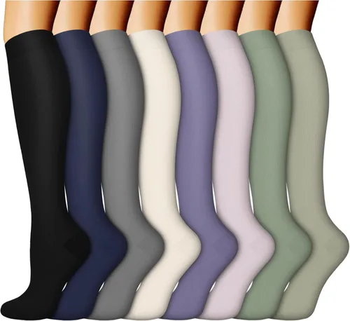 Vista 23 de ACTINPUT 8 pares de calcetines de compresión para mujeres y hombres, medias de compresión de apoyo para médicos, correr, atletismo
