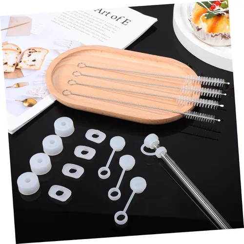 Vista 3 de Juego de 12 tapones de silicona para derrames con tapas de pajilla, cepillos de limpieza compatibles con vasos y tapones para derrames